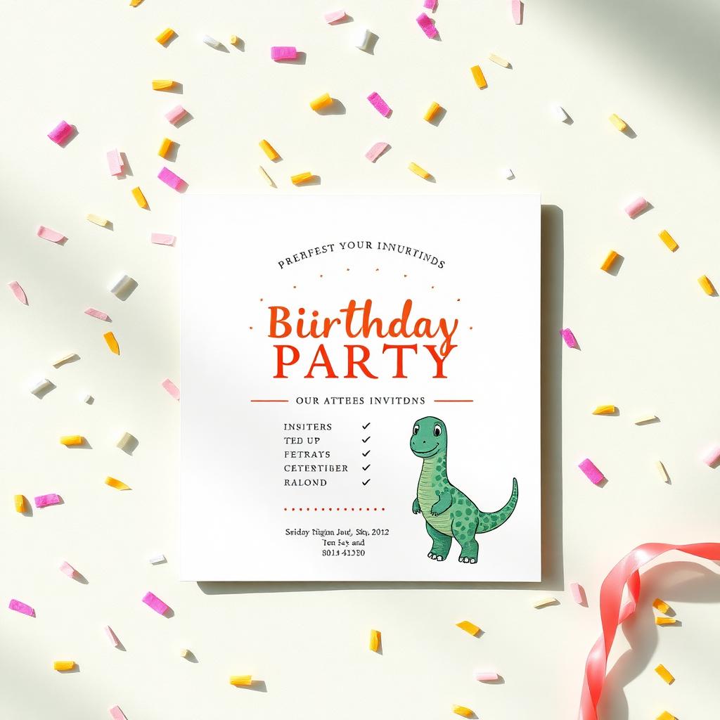 Birthday party invitation card with a cute cartoon dinosaur