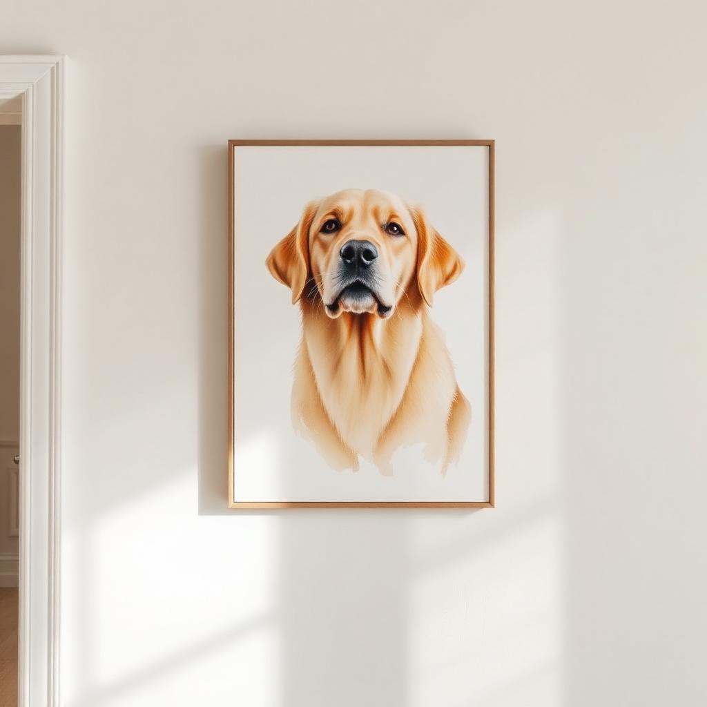 Framed canvas print of a watercolor golden retriever portrait